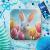 Assiettes En Carton Lapin De Pâques Blanc En Tulipe (Fête)