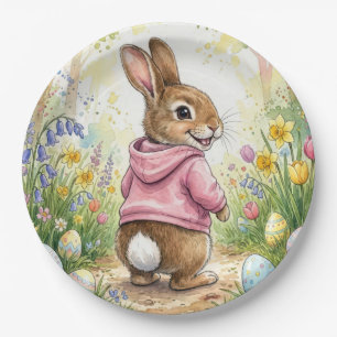 Assiettes En Carton Lapin de Pâques dans un jardin printanier
