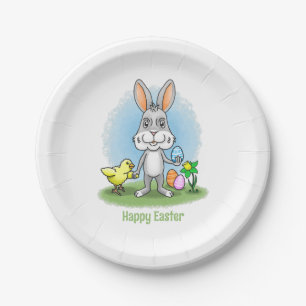 Assiettes En Carton lapin de Pâques et le poulet jaune