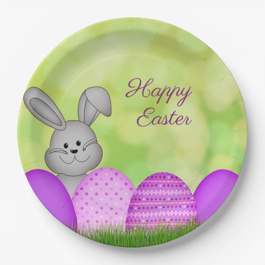 Assiettes En Carton Lapin de Pâques et oeufs (Devant)