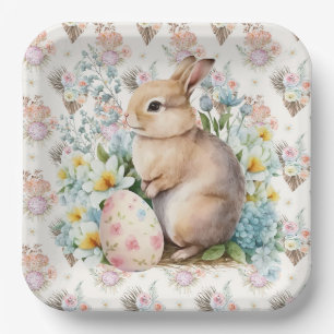Assiettes En Carton Lapin de Pâques floral