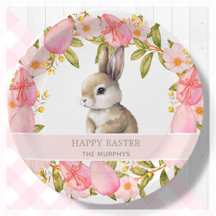 Assiettes En Carton Lapin de Pâques Floral Personnalisé