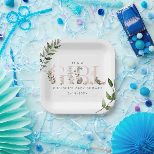 Assiettes En Carton Lapin de Pâques lapin Eucalyptus Baby shower rose (Fête)