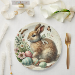 Assiettes En Carton Lapin de Pâques vintage Bunny Œuf Aquarelle