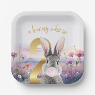 Assiettes En Carton Lapin Deuxième Anniversaire soufflant du bubble gu