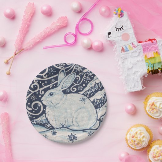 Assiettes En Carton Lapin d'hiver Bleu et blanc Delft Dedham (Fête)