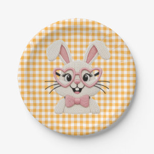 Assiettes En Carton Lapin Gingham Mignon Lunettes de cœur Rose 