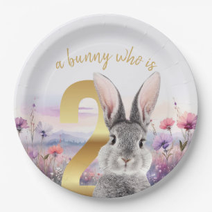 Assiettes En Carton Lapin gris avec 2 fleurs sauvages
