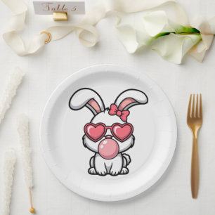 Assiettes En Carton Lapin Kawaii joueur avec bulle de Bubble Gum