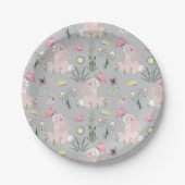 Assiettes En Carton lapin mignon avec fleurs et papillons (Devant)