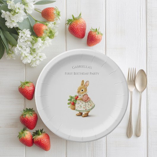 Assiettes En Carton Lapin mignon avec fraises