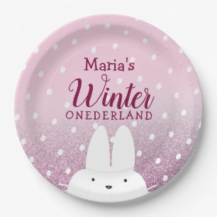 Assiettes En Carton Lapin Rose Hiver Onederland 1er Anniversaire