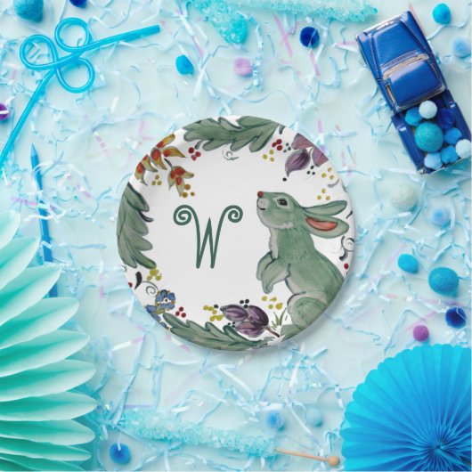 Assiettes En Carton Lapin rustique Lapin Turquoise Agritourisme Monogr (Fête)
