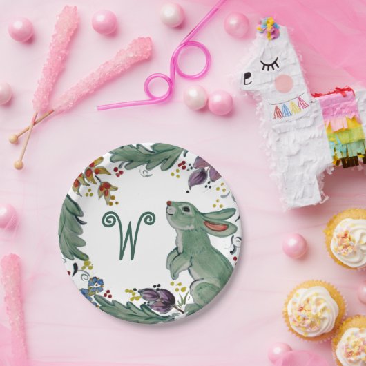 Assiettes En Carton Lapin rustique Lapin Turquoise Agritourisme Monogr (Fête)