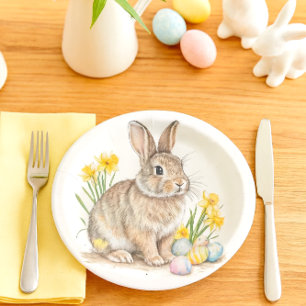 Assiettes En Carton Lapin sauvage avec Pâques Jonquilles