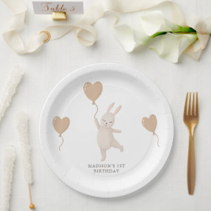 Assiettes En Carton Lapin sucré avec ballon de coeur premier anniversa