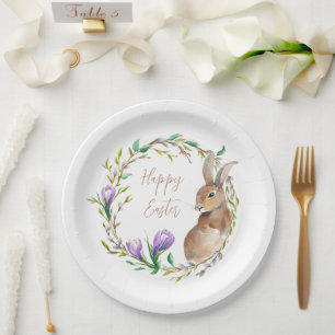 Assiettes En Carton Lapin vintage Floral Fleur de courge de Pâques Lap