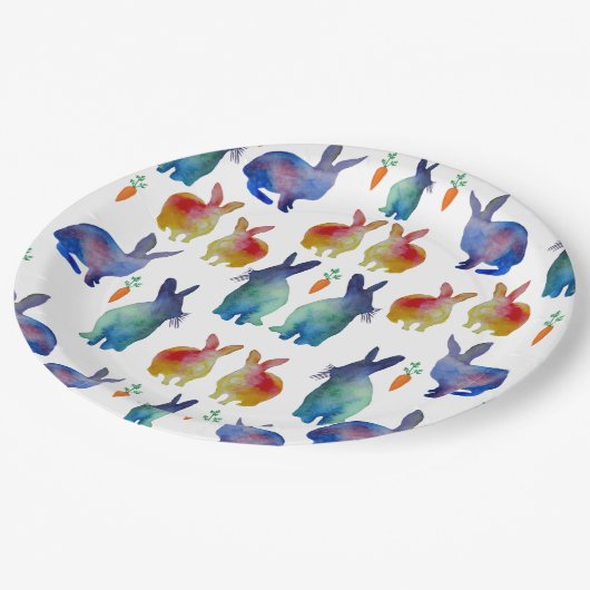 Assiettes En Carton Lapins aquarellés colorés (Angle)