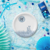 Assiettes En Carton Lapins Bleus Simple, Monogramme Lune Personnalisé, (Fête)