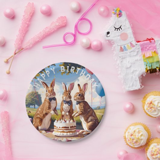 Assiettes En Carton Lapins En Bow Cravate fête d'anniversaire (Fête)
