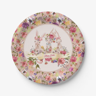 Assiettes En Carton Lapins heureux d'aquarelle de brunch de Pâques