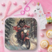 Assiettes En Carton Lapphund Finlandais Chien à cheval Moto Noël (Fête)