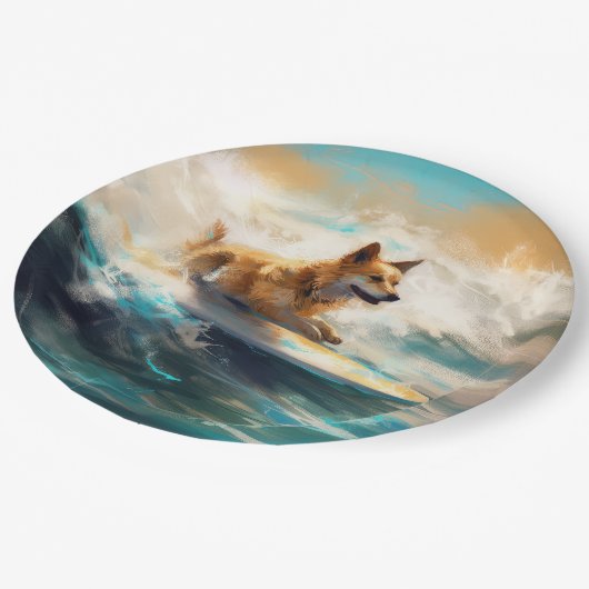 Assiettes En Carton Lapphund Plage Finlandaise Plage Surf Peinture (Angle)