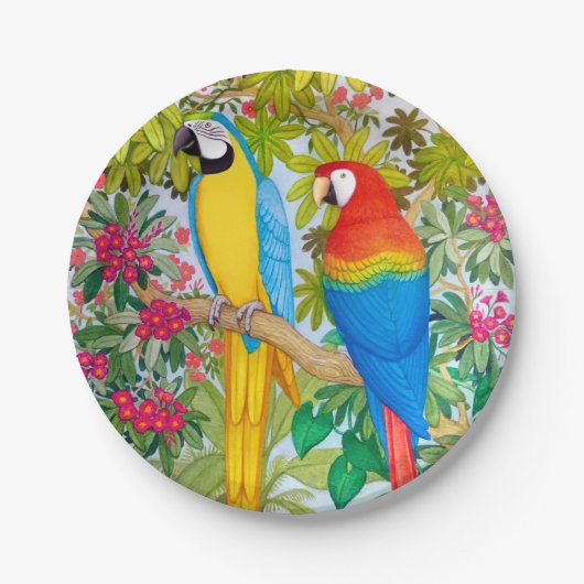 Assiettes En Carton L'ara Parrots les plaques à papier d'oiseaux (Devant)