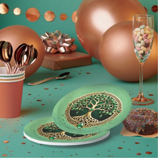 Assiettes En Carton L'arbre de vie aux noeuds celtiques. (Multi)