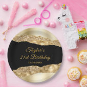 Assiettes En Carton Larmes à glam noir et or Fête d'anniversaire (Fête)