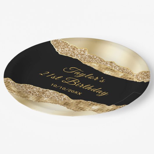 Assiettes En Carton Larmes à glam noir et or Fête d'anniversaire (Angle)