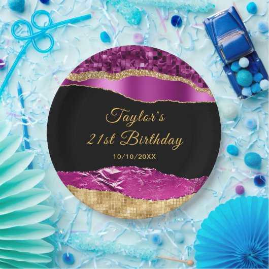 Assiettes En Carton Larmes à glam violet et or Fête d'anniversaire (Fête)