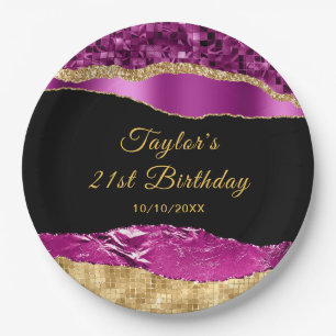 Assiettes En Carton Larmes à glam violet et or Fête d'anniversaire