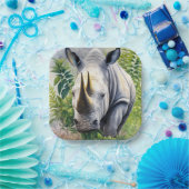 Assiettes En Carton L'art botanique du rhinocéros blanc (Fête)