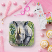 Assiettes En Carton L'art botanique du rhinocéros blanc (Fête)