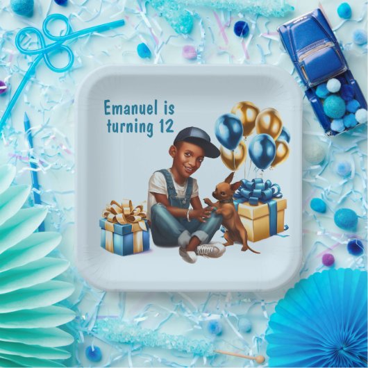 Assiettes En Carton Latino Garçon avec chien fête d'anniversaire (Fête)