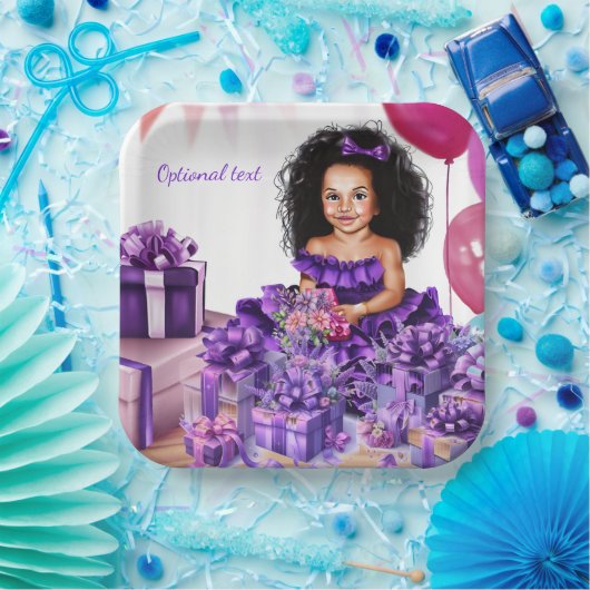 Assiettes En Carton Latino Girl Curls Purple Robe Party (Fête)