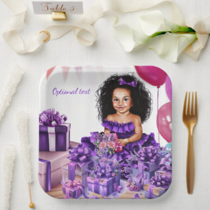 Assiettes En Carton Latino Girl Curls Purple Robe Party