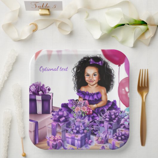 Assiettes En Carton Latino Girl Curls Purple Robe Party (Mariage)