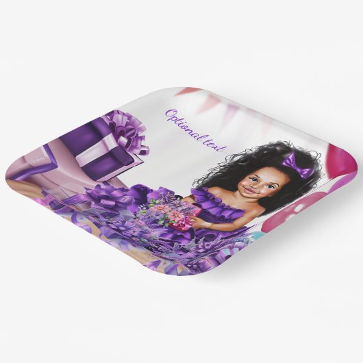 Assiettes En Carton Latino Girl Curls Purple Robe Party (Angulaire)