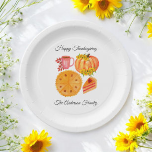 Assiettes En Carton Latte d'épices Orange Citrouille Thanksgiving