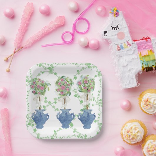 Assiettes En Carton Lattice Green Topiary Roses Ginger jars jar (Fête)