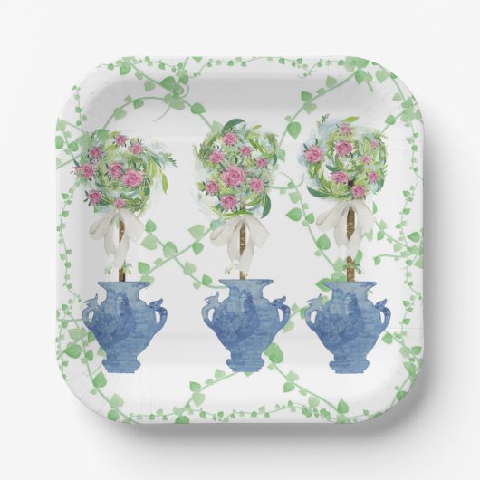 Assiettes En Carton Lattice Green Topiary Roses Ginger jars jar (Recto)