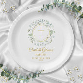 Assiettes En Carton Laurel Garland Faux Gold Foil Baptême Christening