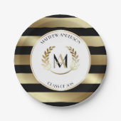 Assiettes En Carton Laurel Monogrammed Black and Gold Graduation Party (Devant)