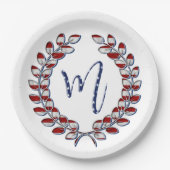 Assiettes En Carton Laurel Wreath Stations and Stripes Monogramme M (Devant)