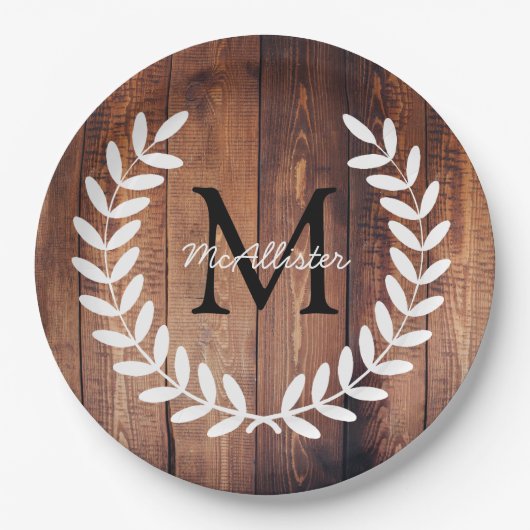 Assiettes En Carton Laurels rustique blanc champêtre Bois de grange (Devant)