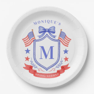 Assiettes En Carton Lavage de Mariage à Monogramme Rouge Blanc & Je Fa