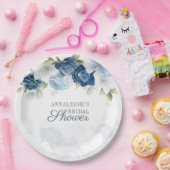 Assiettes En Carton Lavage de mariage botanique floral bleu moderne (Fête)