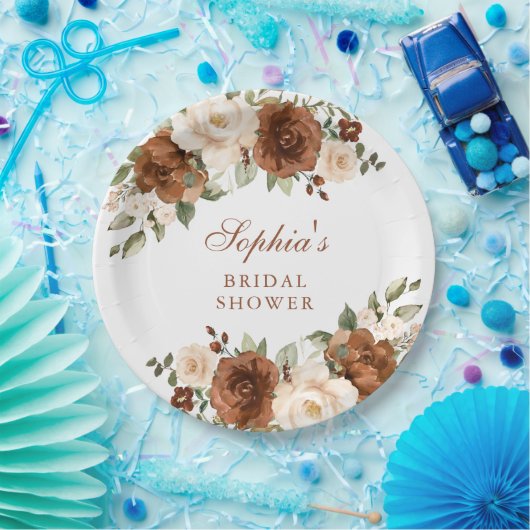 Assiettes En Carton Lavage de mariage floral rouille pêche or (Fête)